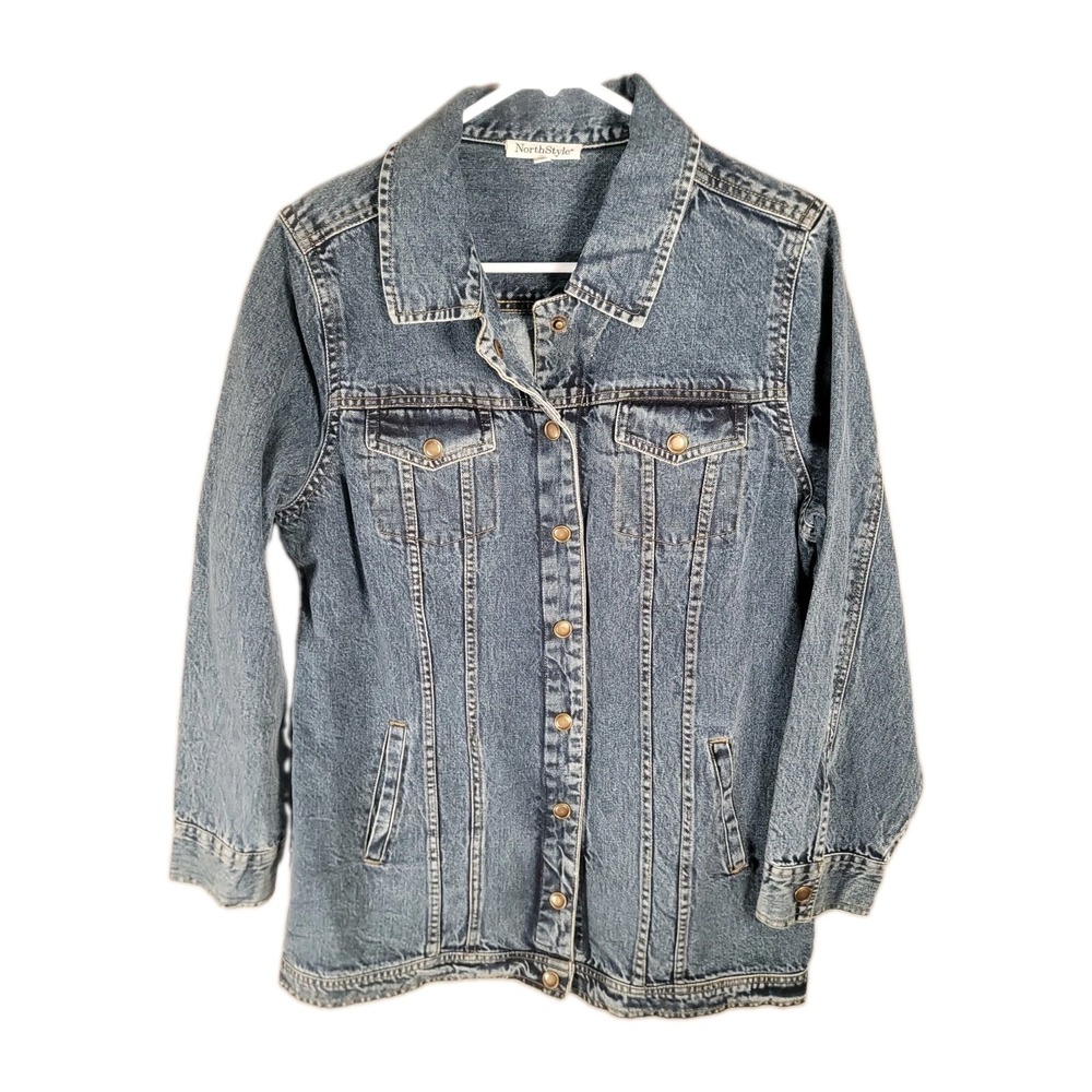 NorthStyle Denim Jacket Womens M Acid Wash Longline Trucker Barn Western Cotton